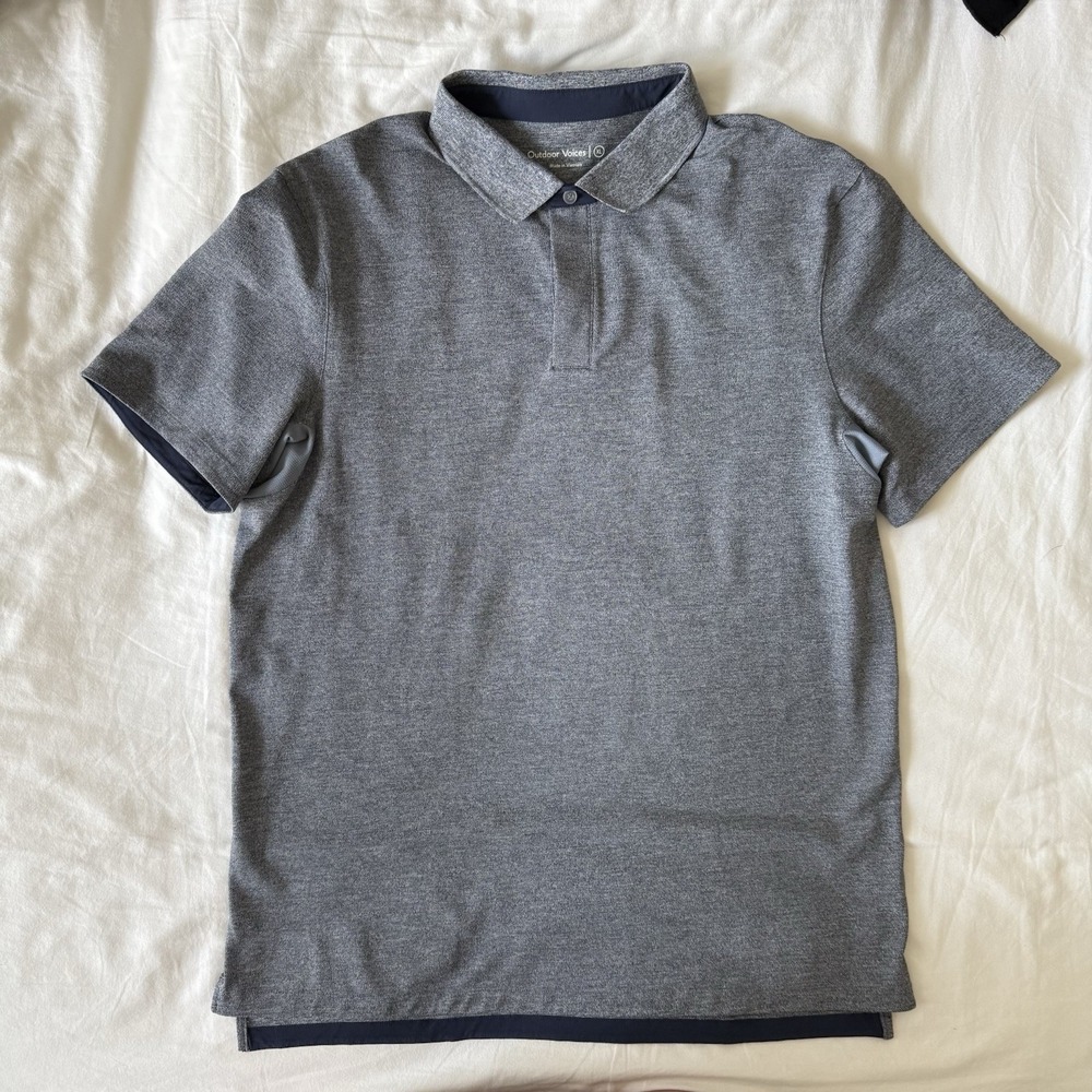 Outdoor Voices Clubknit Performance Heather Blue Gray Polo Golf Shirt XL - Picture 2 of 8